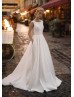 Ivory Satin Beading Lace V Back Modest Wedding Dress
